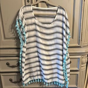 Striped Tassel Trim bathing suit cover up